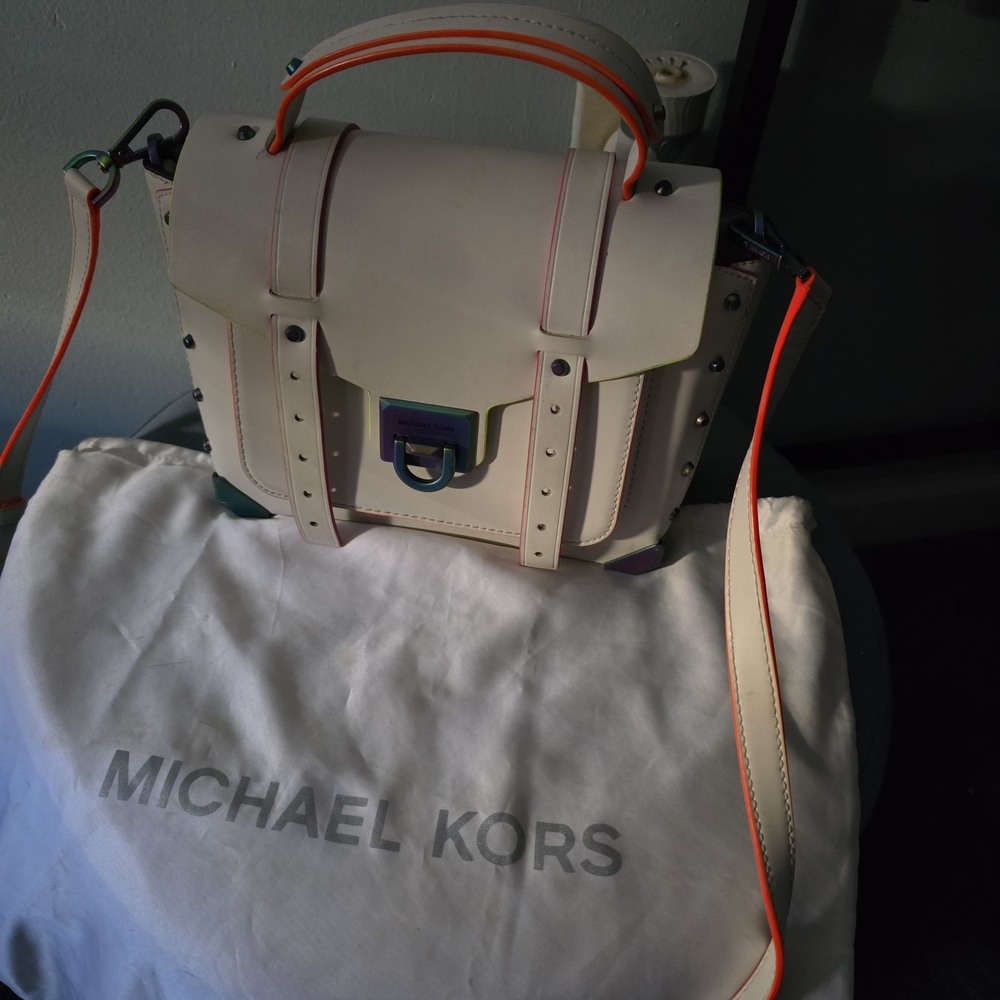 Michael Kors White Satchel with Neon Trim - Picture 8 of 8
